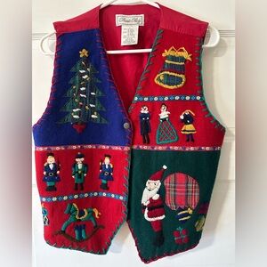 EUC Vintage Private Party Womens Lg Christmas Holiday Vest Wool Blend Lined